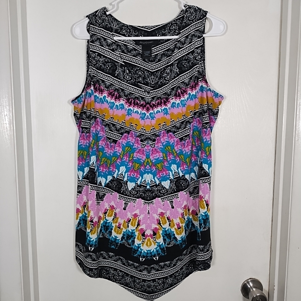 Ashley Stewart Womens 18/20 Sleeveless Tunic Top Blouse V-neck Boho Colorful